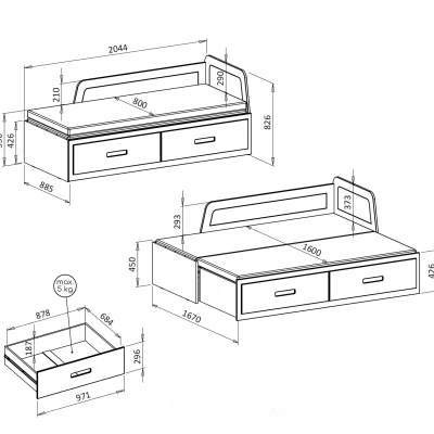 Rozkládací dětská postel 80x200 FRANKLYN - bílá borovice