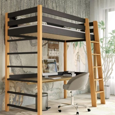 Dětská vyvýšená postel 80x190 GOLDBORO - dub / černá