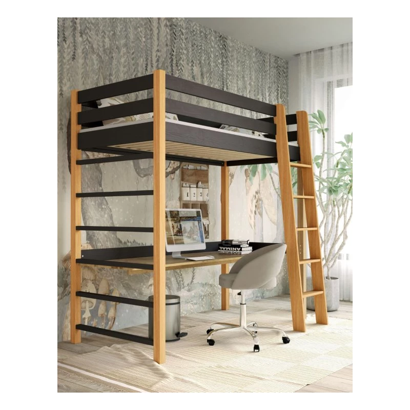 Dětská vyvýšená postel 80x190 GOLDBORO - dub / černá