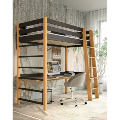 Dětská vyvýšená postel 80x190 GOLDBORO - dub / černá