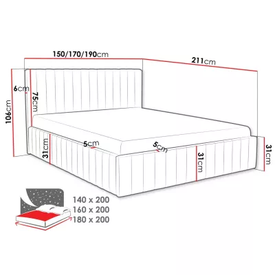 Manželská postel s úložným prostorem 140x200 ONANCOK 1 - špinavá růžová