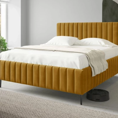 Dvojlůžková postel s úložným prostorem 160x200 ONANCOK 2 - hořčicová