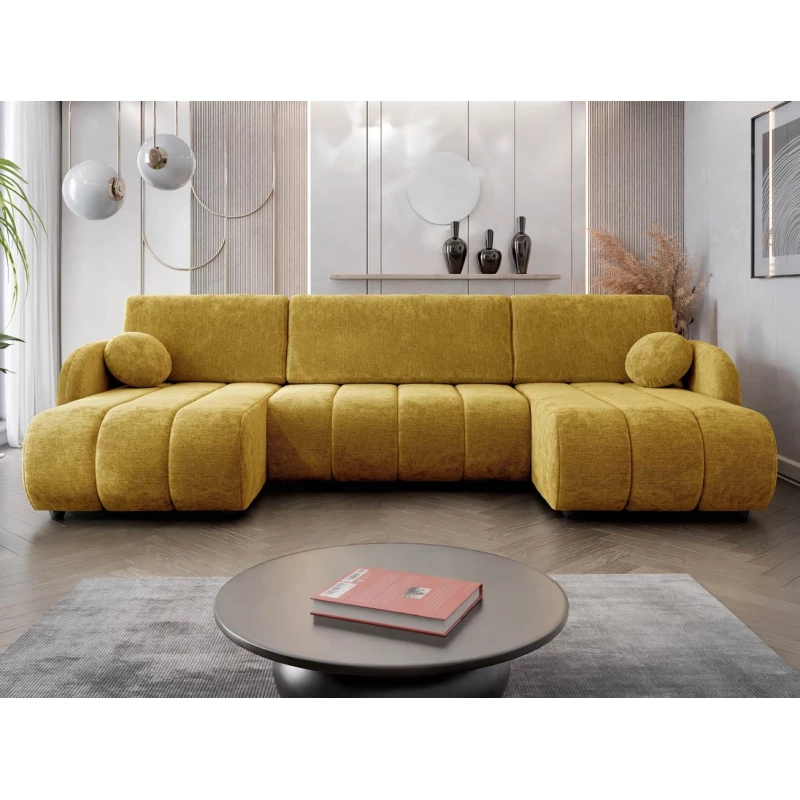 Rozkládací sedačka do tvaru U LEESBURG - hořčicová