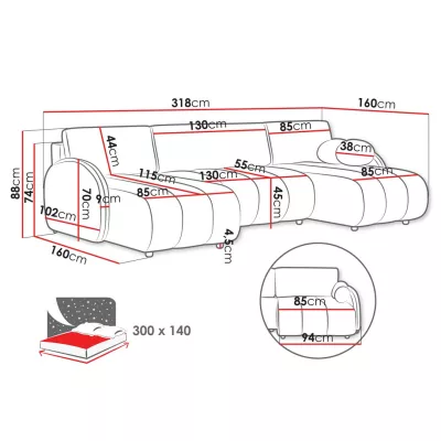 Rozkládací sedačka do tvaru U LEESBURG - tmavá šedá 1