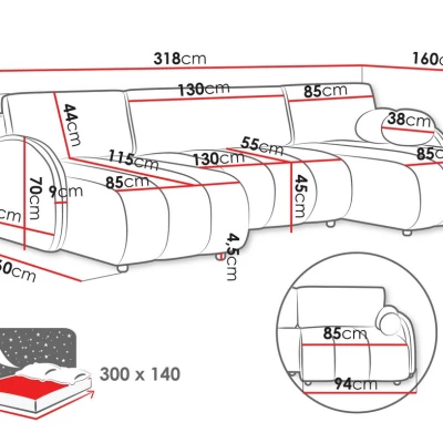 Rozkládací sedačka do tvaru U LEESBURG - růžová
