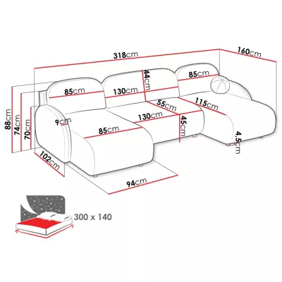 Rozkládací sedačka do tvaru U LACROSSE - tmavá šedá 2