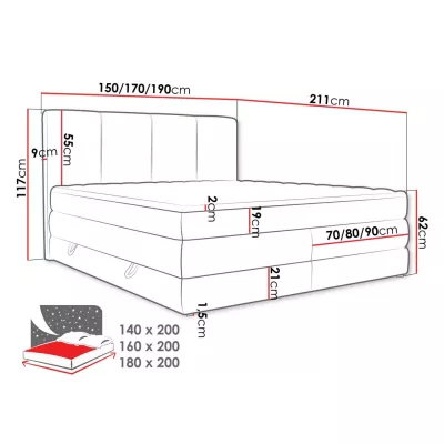Boxspringová manželská postel 160x200 PULASKI - černá