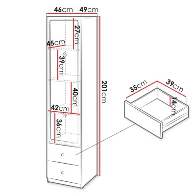Úzká prosklená vitrína SALTIVILLE - kašmír