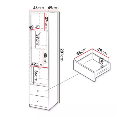 Úzká prosklená vitrína SALTIVILLE - kašmír