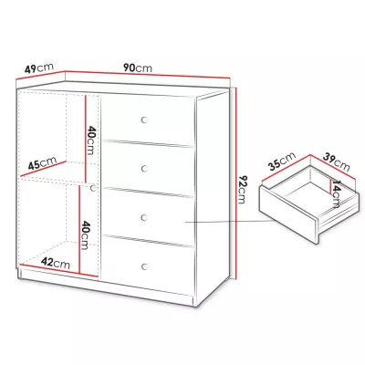Úzká komoda s dvířky a šuplíky SALTIVILLE - kašmír
