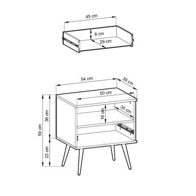 Noční stolek JENY 2 - černý / zlatý / černé nožky
