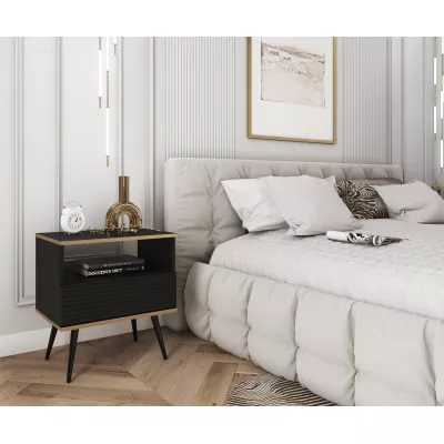 Noční stolek JENY 2 - černý / zlatý / černé nožky