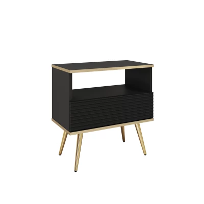 Noční stolek JENY 2 - černý / zlatý / zlaté nožky