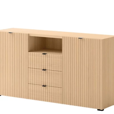 Široká komoda s dvířky a šuplíky TROUTDALE - dub vicenza