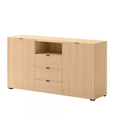 Široká komoda s dvířky a šuplíky TROUTDALE - dub vicenza