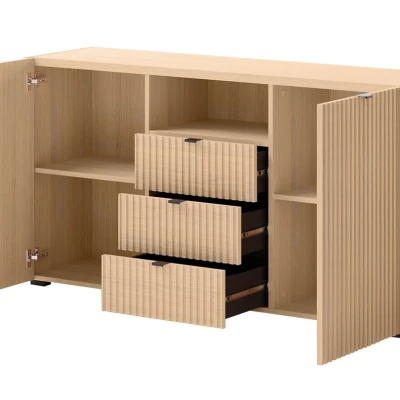 Široká komoda s dvířky a šuplíky TROUTDALE - dub vicenza