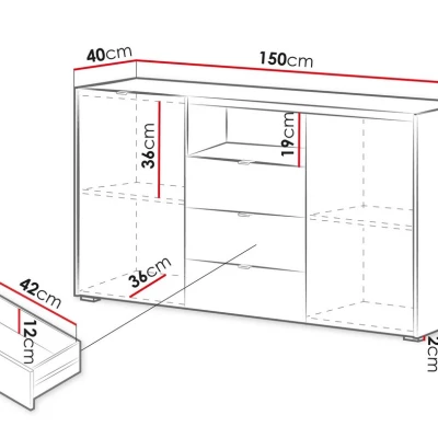 Široká komoda s dvířky a šuplíky TROUTDALE - dub vicenza