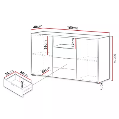 Široká komoda s dvířky a šuplíky TROUTDALE - dub vicenza