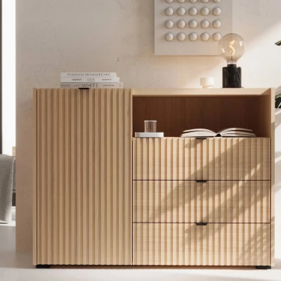 Komoda s dvířky a šuplíky TROUTDALE - dub vicenza