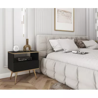 Noční stolek JENY 2 - černý / zlatý / zlaté nožky