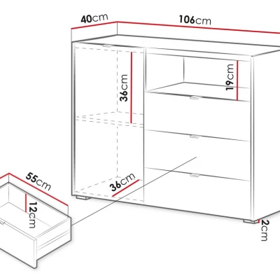 Komoda s dvířky a šuplíky TROUTDALE - dub vicenza