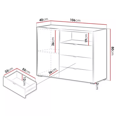 Komoda s dvířky a šuplíky TROUTDALE - dub vicenza