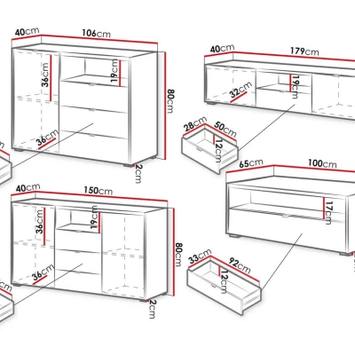 Nábytek do obývacího pokoje TROUTDALE - dub vicenza