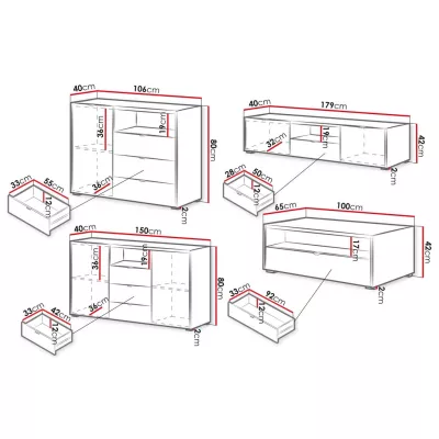 Nábytek do obývacího pokoje TROUTDALE - dub vicenza