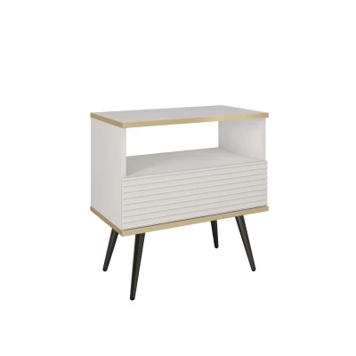 Noční stolek JENY 2 - bílý / zlatý / černé nožky