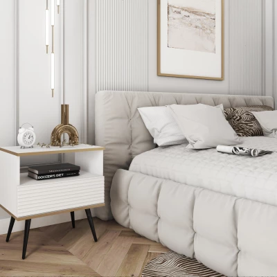 Noční stolek JENY 2 - bílý / zlatý / černé nožky