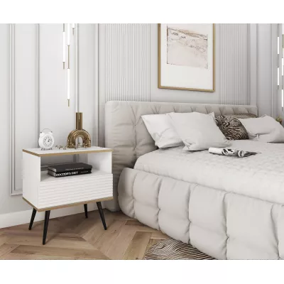 Noční stolek JENY 2 - bílý / zlatý / černé nožky