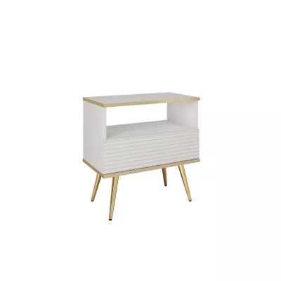 Noční stolek JENY 2 - bílý / zlatý / zlaté nožky