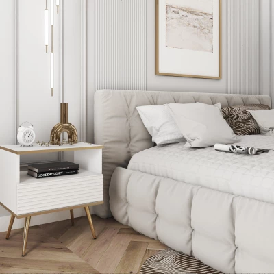 Noční stolek JENY 2 - bílý / zlatý / zlaté nožky