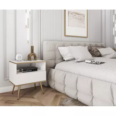 Noční stolek JENY 2 - bílý / zlatý / zlaté nožky