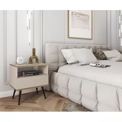 Noční stolek JENY 2 - béžový / zlatý / černé nožky