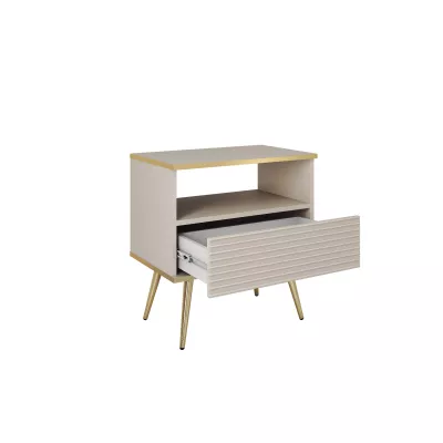 Noční stolek JENY 2 - béžový / zlatý / zlaté nožky
