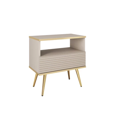 Noční stolek JENY 2 - béžový / zlatý / zlaté nožky