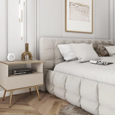 Noční stolek JENY 2 - béžový / zlatý / zlaté nožky
