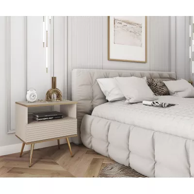Noční stolek JENY 2 - béžový / zlatý / zlaté nožky