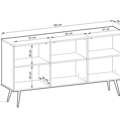 Široká komoda s dvířky JENY 2 - černá / zlatá / zlaté nožky