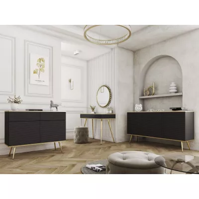 Široká komoda s dvířky JENY 2 - černá / zlatá / zlaté nožky