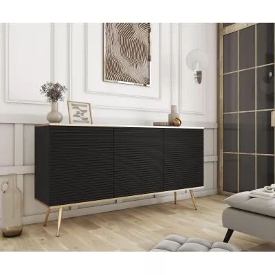 Široká komoda s dvířky JENY 2 - černá / zlatá / zlaté nožky