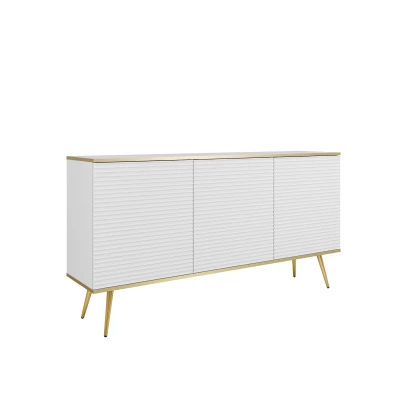 Široká komoda s dvířky JENY 2 - bílá / zlatá / zlaté nožky