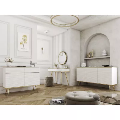 Široká komoda s dvířky JENY 2 - bílá / zlatá / zlaté nožky