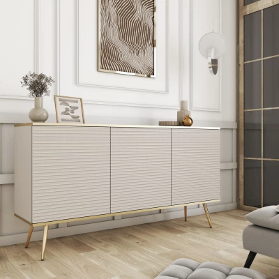 Široká komoda s dvířky JENY 2 - béžová / zlatá / zlaté nožky