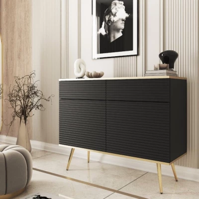 Kombinovaná komoda JENY 2 - černá / zlatá / zlaté nožky