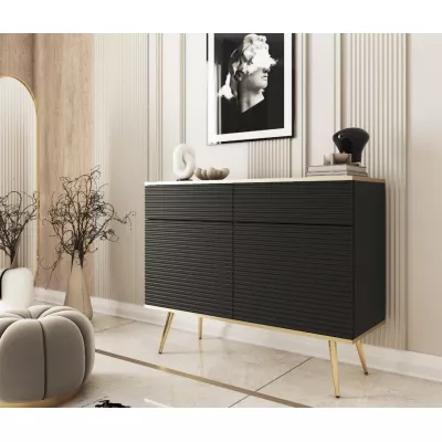 Kombinovaná komoda JENY 2 - černá / zlatá / zlaté nožky
