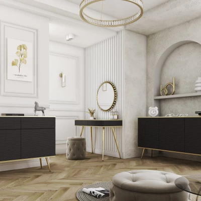 Kombinovaná komoda JENY 2 - černá / zlatá / zlaté nožky