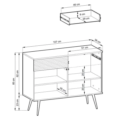 Kombinovaná komoda JENY 2 - bílá / zlatá / zlaté nožky