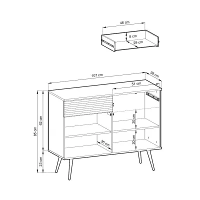 Kombinovaná komoda JENY 2 - bílá / zlatá / zlaté nožky